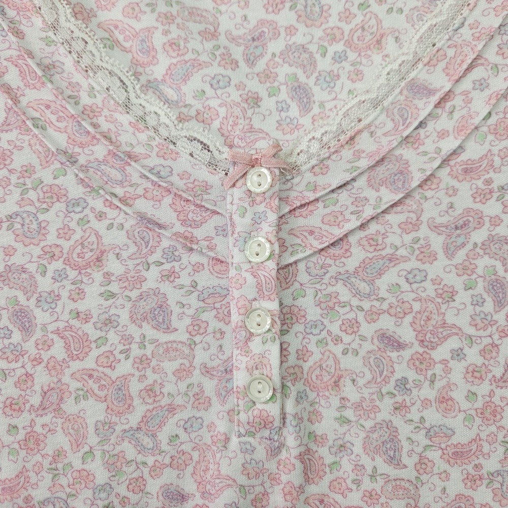 Miss Elaine Nightgown XL Pink Floral Paisley Long Cap Sleeve Lace Trim Maxi - Picture 3 of 16